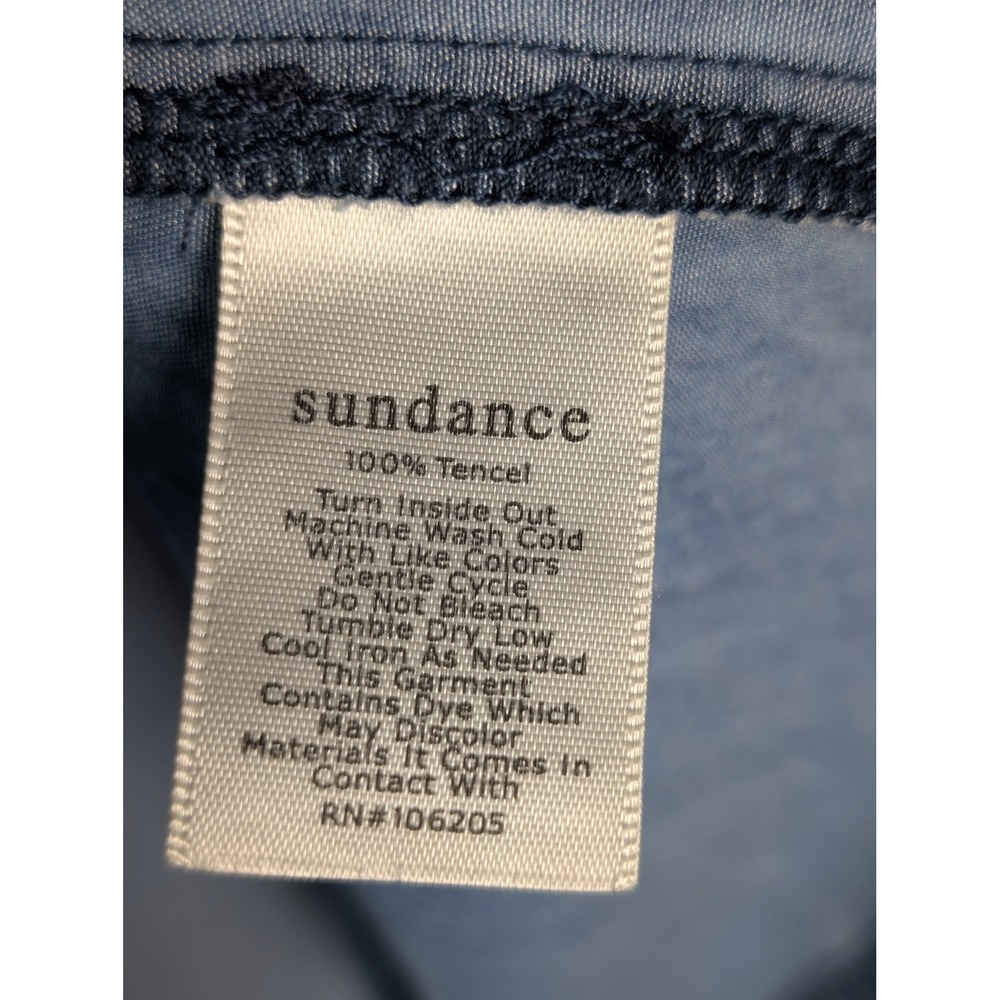 Sundance Womens Blue Tencel Frayed Neck Button Front Raglan Blouse Top Small - Picture 8 of 9
